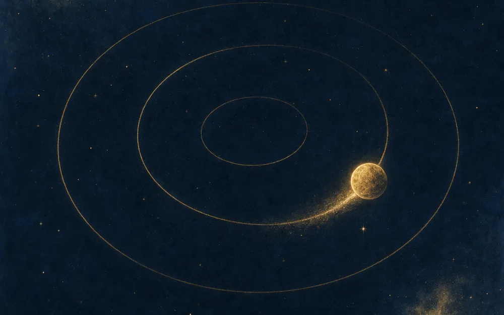 Golden orbital rings over a night sky